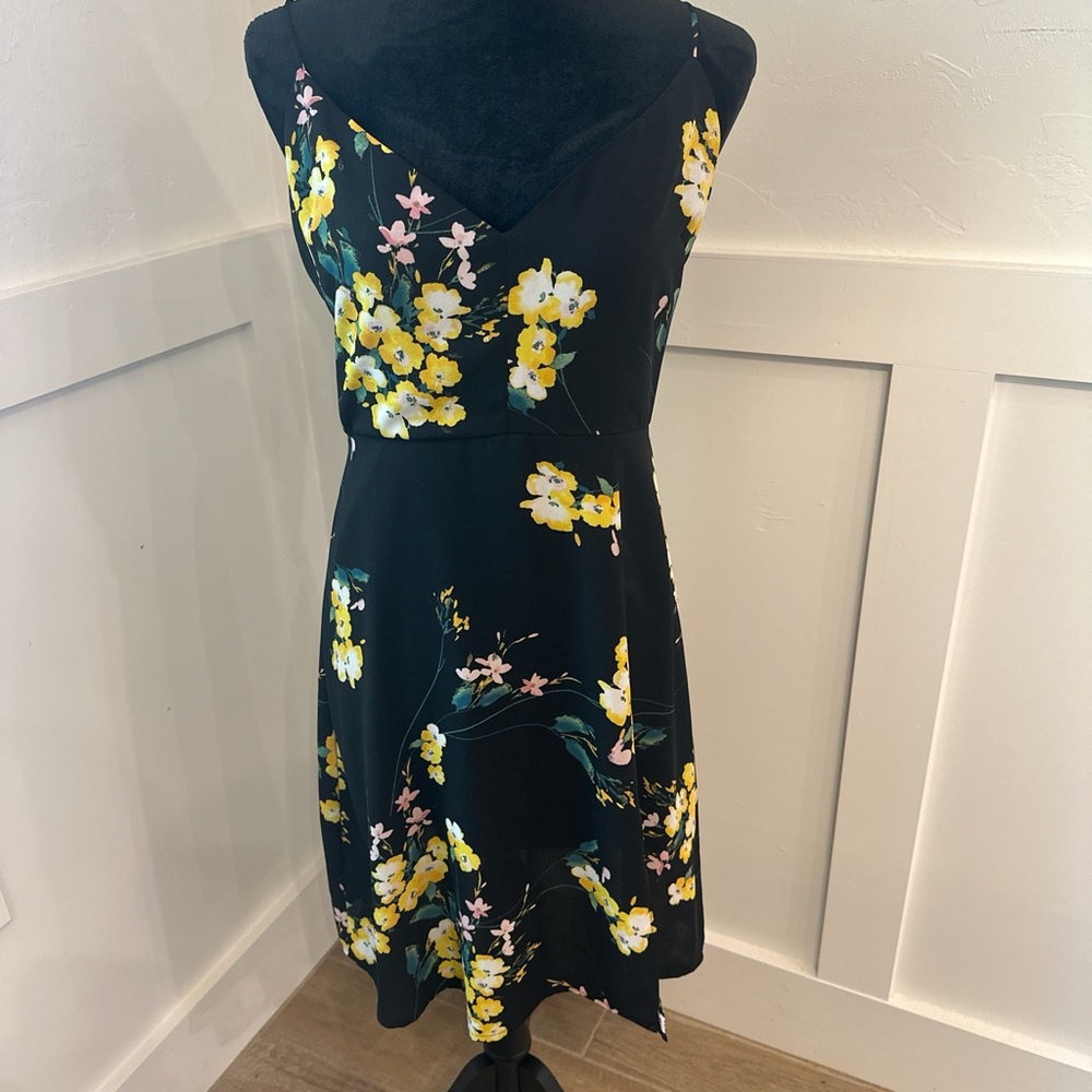 Socialite‎ Black Midi Dress with Yellow Floral Accents